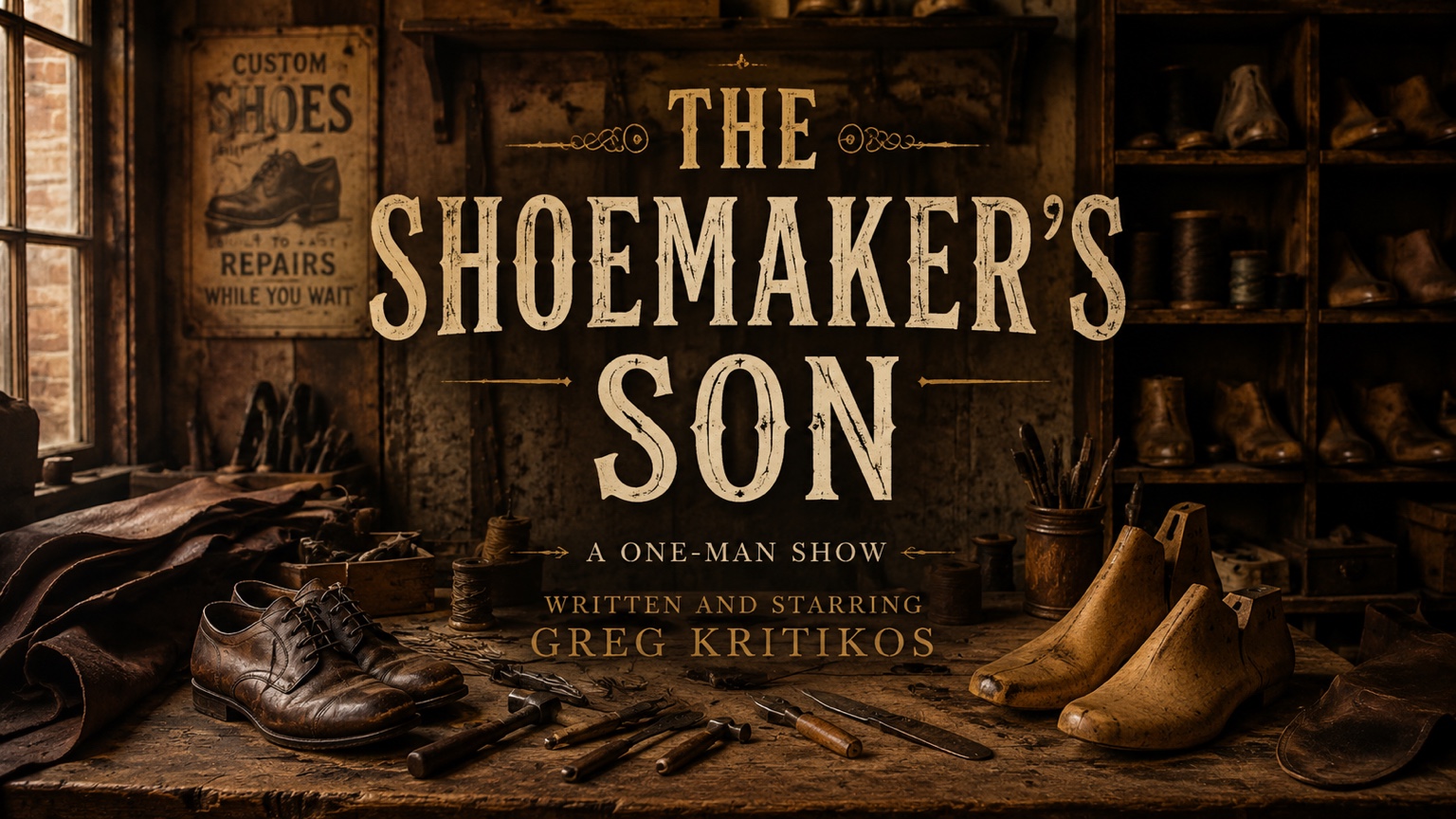 Old shoemaker workshop with shoes, tools and a workbench
